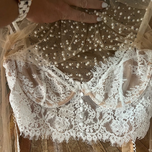 Beautiful mesh sheer diamond-pearl top with matching bralette (set) size L - Picture 7 of 8